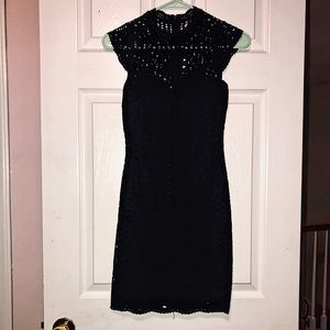 Black Mock High Neck Lacey Black Fitted Dress